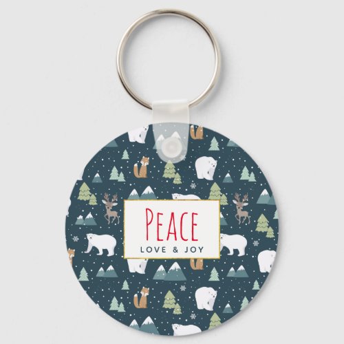 Peace Love  Joy Christmas Animals Pattern Keychain