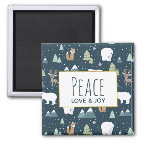 Peace Love  Joy Christmas Animals Pattern Magnet