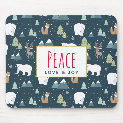 Peace Love  Joy Christmas Animals Pattern Mouse Pad