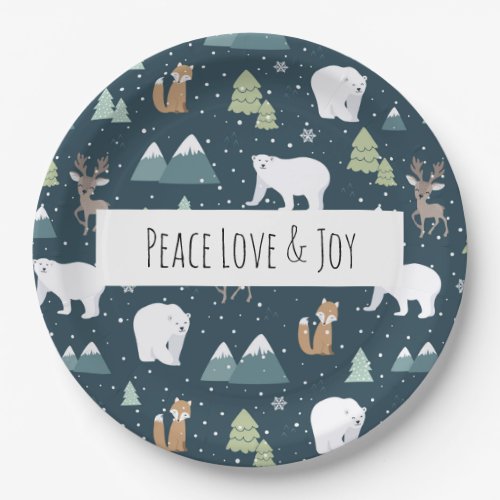 Peace Love  Joy Christmas Animals Pattern Paper Plates