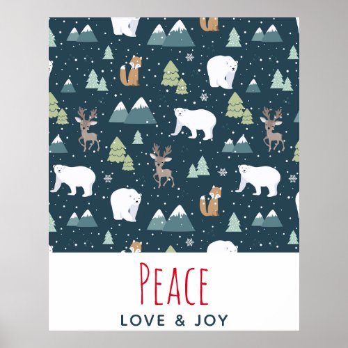 Peace Love  Joy Christmas Animals Pattern Poster