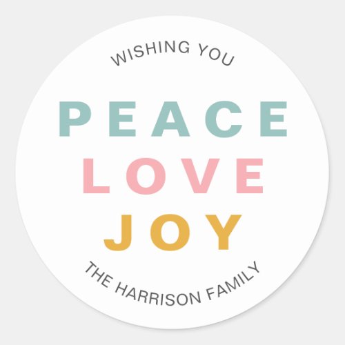 Peace Love Joy Christmas Classic Round Sticker