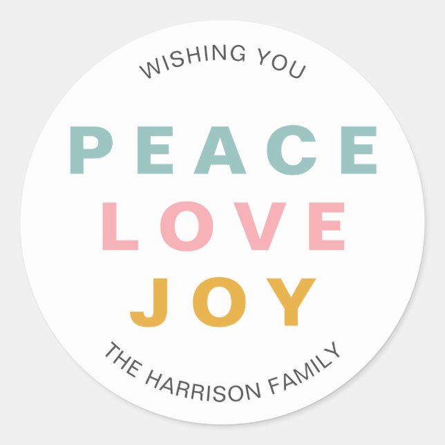 Peace Love Joy Christmas Classic Round Sticker (Front)