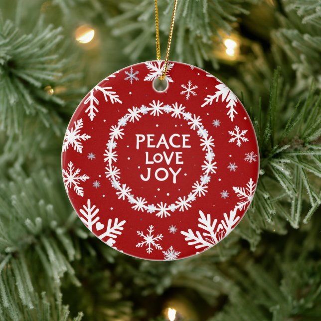 Peace Love Joy Christmas Festive  Ceramic Ornament (Tree)