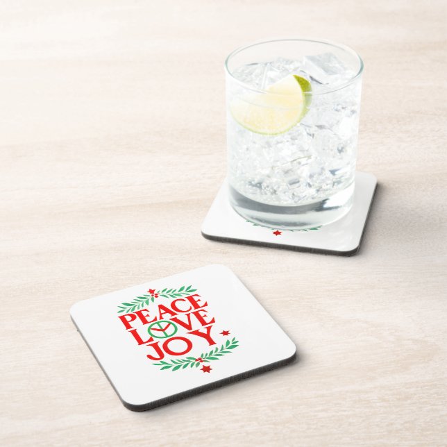 Peace Love Joy Christmas Festive Holiday  Beverage Coaster (Right Side)