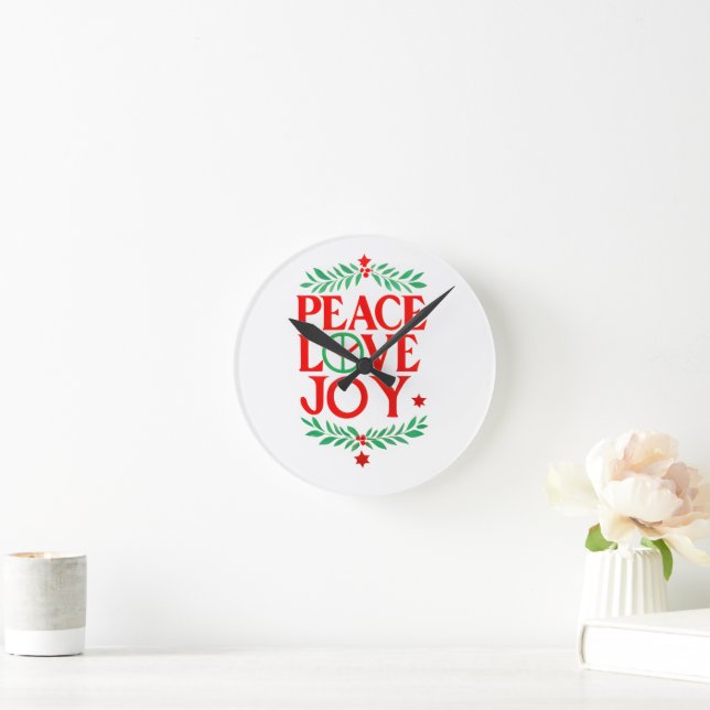 Peace Love Joy Christmas Festive Holiday  Round Clock (Home)