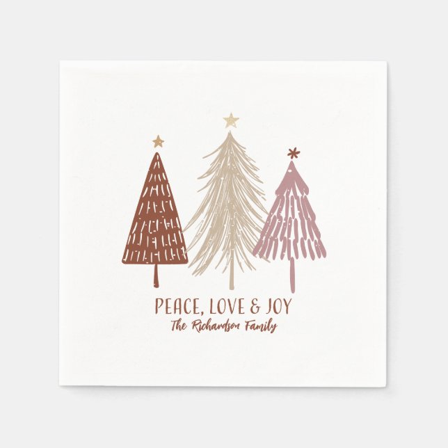 Peace, Love & Joy Christmas Festive Trees Holiday Napkins (Front)