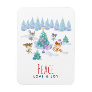 Peace Love & Joy Christmas Forest Animals Magnet