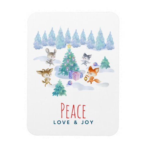 Peace Love  Joy Christmas Forest Animals Magnet