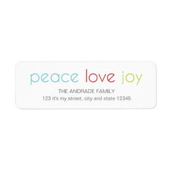 Peace Love Joy Christmas Holiday Blue Red Green Label by rua_25 at Zazzle