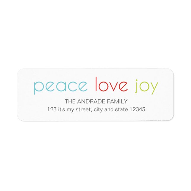 Peace Love Joy Christmas Holiday Blue Red Green Label (Front)