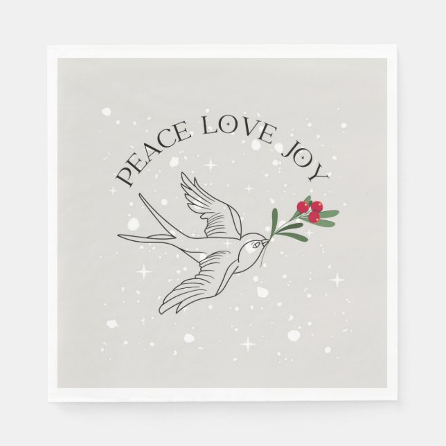PEACE LOVE JOY Christmas Holiday Red Berries Napkins (Front)