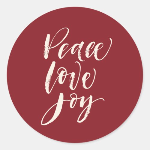 Peace Love Joy Christmas Holiday Red Classic Round Sticker