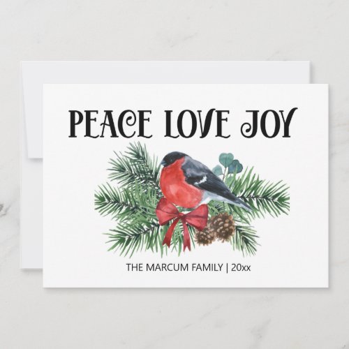 Peace Love Joy Christmas Holiday Robin Pine Branch