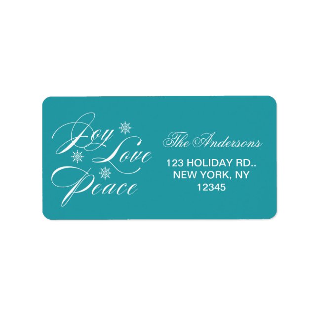 PEACE, LOVE, JOY CHRISTMAS HOLIDAY TURQUOISE LABEL (Front)