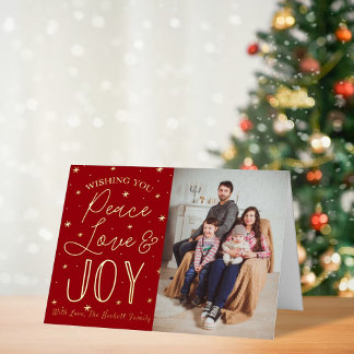 Peace, Love & Joy Christmas Photo Real Foil Holiday Card