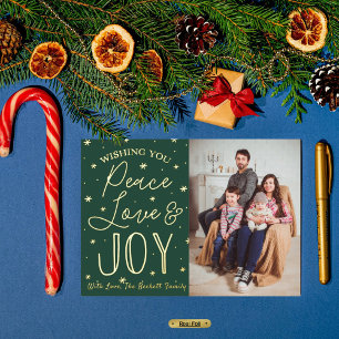 Peace, Love & Joy Christmas Photo Real Foil Holiday Card