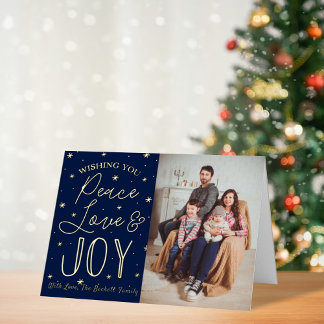 Peace, Love & Joy Christmas Photo Real Foil Holiday Card