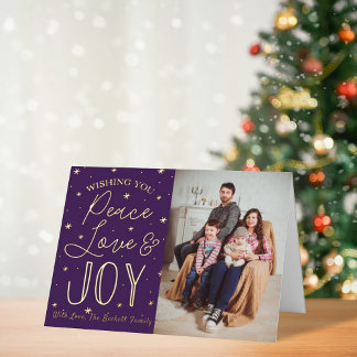 Peace, Love & Joy Christmas Photo Real Foil Holiday Card