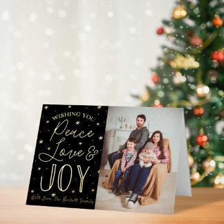 Peace, Love & Joy Christmas Photo Real Foil Holiday Card