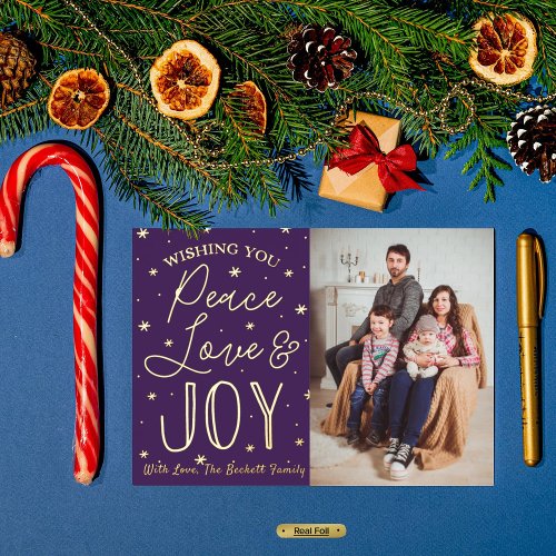 Peace Love  Joy Christmas Photo Real Foil Holiday Postcard