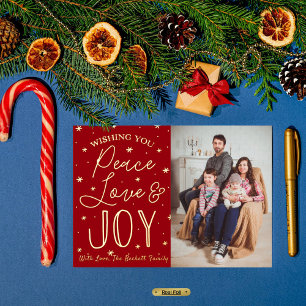 Peace, Love & Joy Christmas Photo Real Foil Holiday Postcard