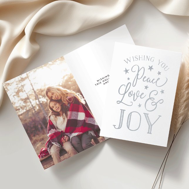 Peace, Love & Joy | Christmas Photo Silver Foil Card (Creator Uploaded)