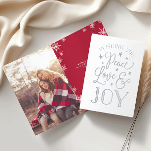 Peace, Love & Joy Christmas Photo Silver Foil Card