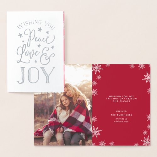 Peace Love  Joy  Christmas Photo Silver Foil Card