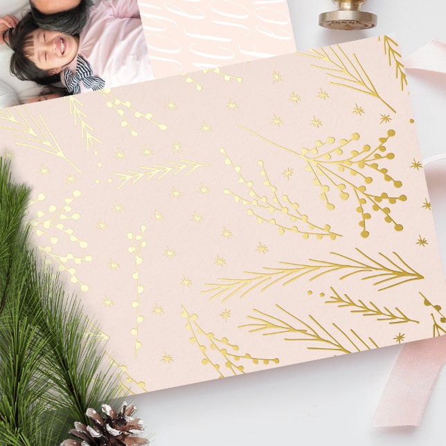 PEACE LOVE JOY Christmas Pine Needles Photo Back Foil Holiday Card (Creator Uploaded)