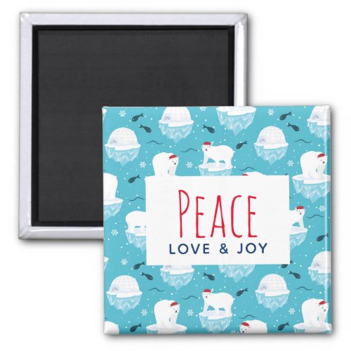 Peace Love  Joy Christmas Polar Bears Magnet