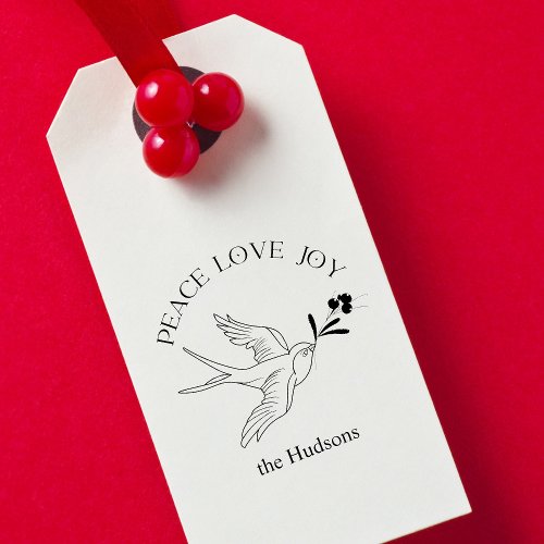 Peace Love Joy Christmas Tattoo Bird Berry Rubber Stamp