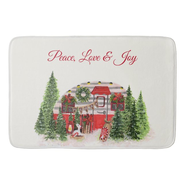 Peace, Love & Joy Christmas Trailer Camper  Bath Mat (Front)