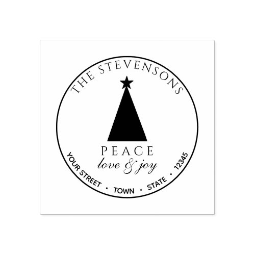 Peace Love  Joy  Christmas Tree Return Address Rubber Stamp