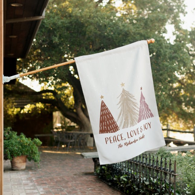 Peace Love & Joy Christmas Trees Holiday Custom House Flag (In SItu)