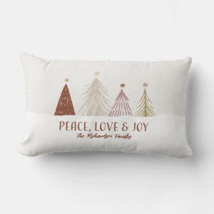 Peace Love & Joy Christmas Trees Holiday Family Lumbar Pillow