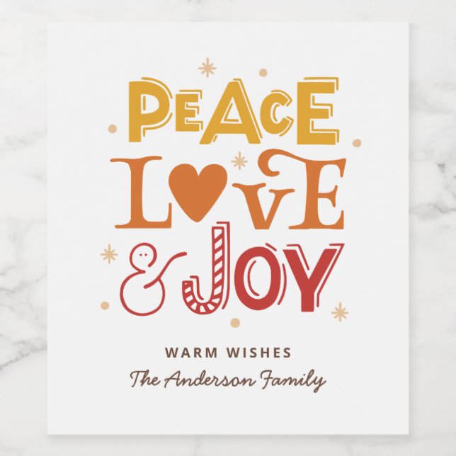 Peace Love Joy. Christmas winter holiday lettering Wine Label (Single Label)