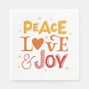 Peace Love Joy. Christmas yellow red lettering Napkins