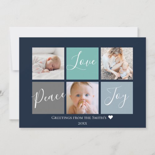Peace Love Joy Color Block Multi Photo Holiday Card