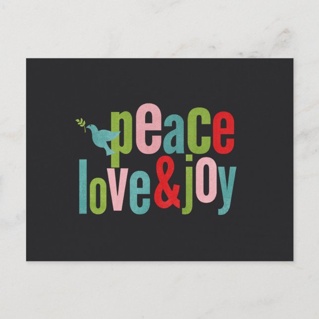 Peace Love Joy Colorful Chalkboard Dove Holiday Postcard (Front)