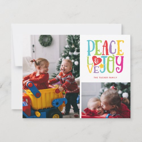 Peace Love Joy Colorful Family Kids 2_Photo Holiday Card