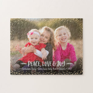 Peace Love Joy Custom Photo Modern Typography Jigsaw Puzzle