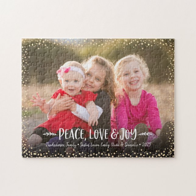 Peace Love Joy Custom Photo Modern Typography Jigsaw Puzzle (Horizontal)