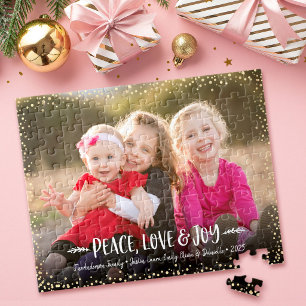 Peace Love Joy Custom Photo Modern Typography Jigsaw Puzzle