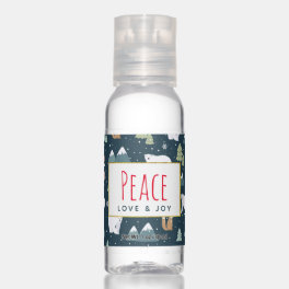 Peace Love & Joy Cute Christmas Animals Pattern Hand Sanitizer