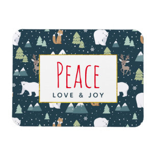 Peace Love & Joy Cute Christmas Animals Pattern Magnet