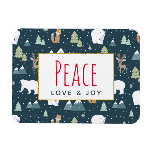 Peace Love  Joy Cute Christmas Animals Pattern Magnet