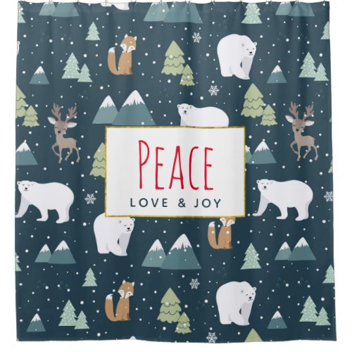 Peace Love  Joy Cute Christmas Animals Pattern Shower Curtain