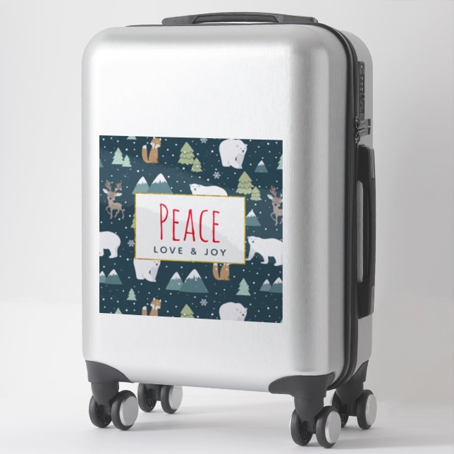 Peace Love & Joy Cute Christmas Animals Pattern Sticker (Suitcase)