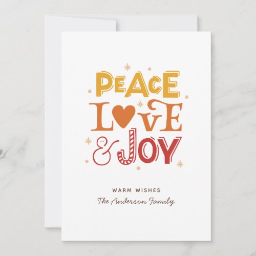 Peace Love Joy Cute Christmas winter lettering Holiday Card